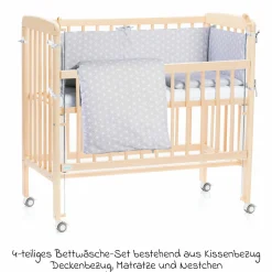 10-tlg. Beistellbett-Komplett-Set Nino inkl. Matratze, Bettwäsche, Spannbetttücher, Nestchen, Steppbett & Schmusetuch - Cube Grey - Natur - Kollektion 2024
