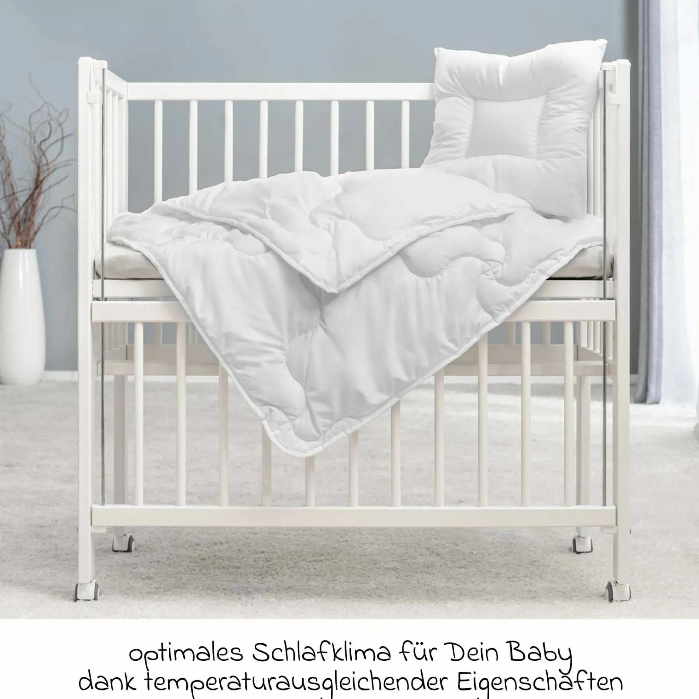 10-tlg. Beistellbett-Komplett-Set Nino inkl. Matratze, Bettwäsche, Spannbetttücher, Nestchen, Steppbett & Schmusetuch Kangaroo Weiß - Weiß - Kollektion 2024
