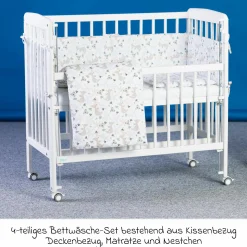 10-tlg. Beistellbett-Komplett-Set Nino inkl. Matratze, Bettwäsche, Spannbetttücher, Nestchen, Steppbett & Schmusetuch Kangaroo Weiß - Weiß - Kollektion 2024