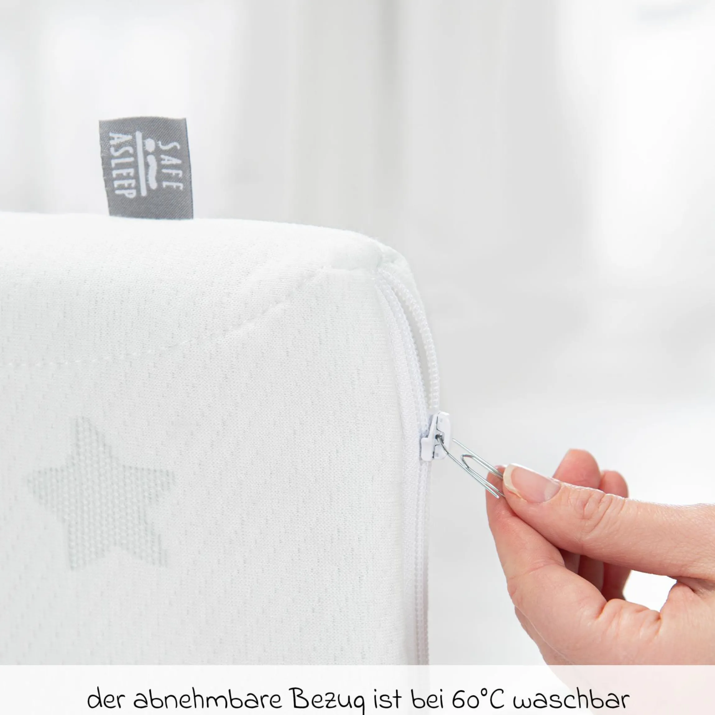 6-tlg. Beistellbett-Komplett-Set mit Canvas-Barriere, Matratze 90 x 45 cm, Spannbetttuch, 2-tlg-Schlafsack, Schmusetuch & Spieluhr 47 x 99,5 cm - Weiß