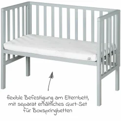 6-tlg. Beistellbett-Komplett-Set mit Canvas-Barriere, Matratze 90 x 45 cm, Spannbetttuch, 2-tlg-Schlafsack, Schmusetuch & Spieluhr 47 x 99,5 cm - Taupe
