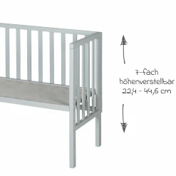 6-tlg. Beistellbett-Komplett-Set mit Canvas-Barriere, Matratze 90 x 45 cm, Spannbetttuch, 2-tlg-Schlafsack, Schmusetuch & Spieluhr 47 x 99,5 cm - Taupe