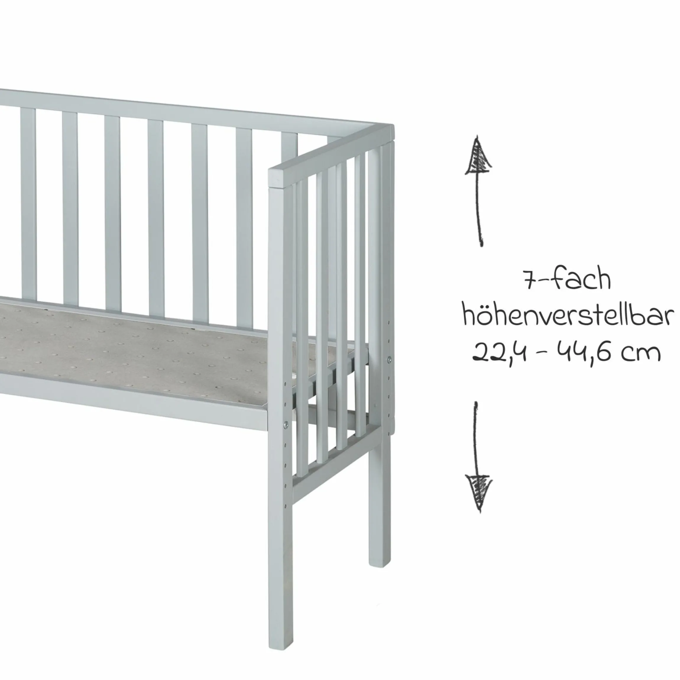 8-tlg. Beistellbett-Komplett-Set mit Canvas-Barriere, Matratze 90 x 45 cm, Spannbetttuch, Steppbett, Bettwäsche, Schmusetuch & Spieluhr 47 x 99,5 cm - Taupe