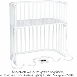 5-tlg.- Beistellbett-Set Boxspring mit Matratze Classic Fresh, Nestchen Sterne Weiß Perlgrau, Spannbetttuch Deluxe Weiß & Verschlussgitter - Weiß - Kollektion 2024
