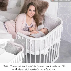 5-tlg.- Beistellbett-Set Boxspring mit Matratze Classic Fresh, Nestchen Sterne Weiß Perlgrau, Spannbetttuch Deluxe Weiß & Verschlussgitter - Weiß - Kollektion 2024