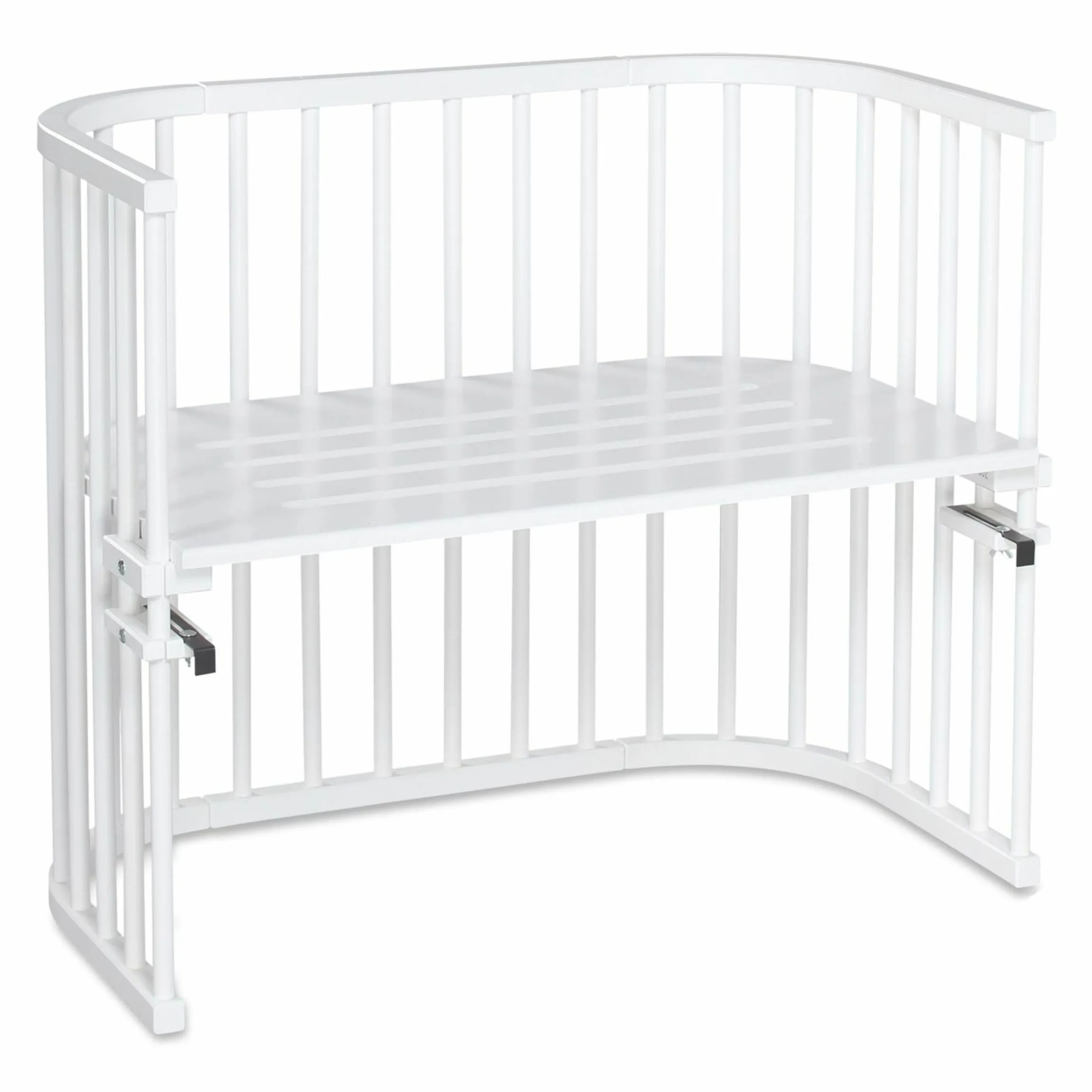5-tlg.- Beistellbett-Set Maxi mit Matratze Classic Fresh, Nestchen Sterne Weiß Perlgrau, Spannbetttuch Deluxe Weiß & Verschlussgitter - Weiß - Kollektion 2024