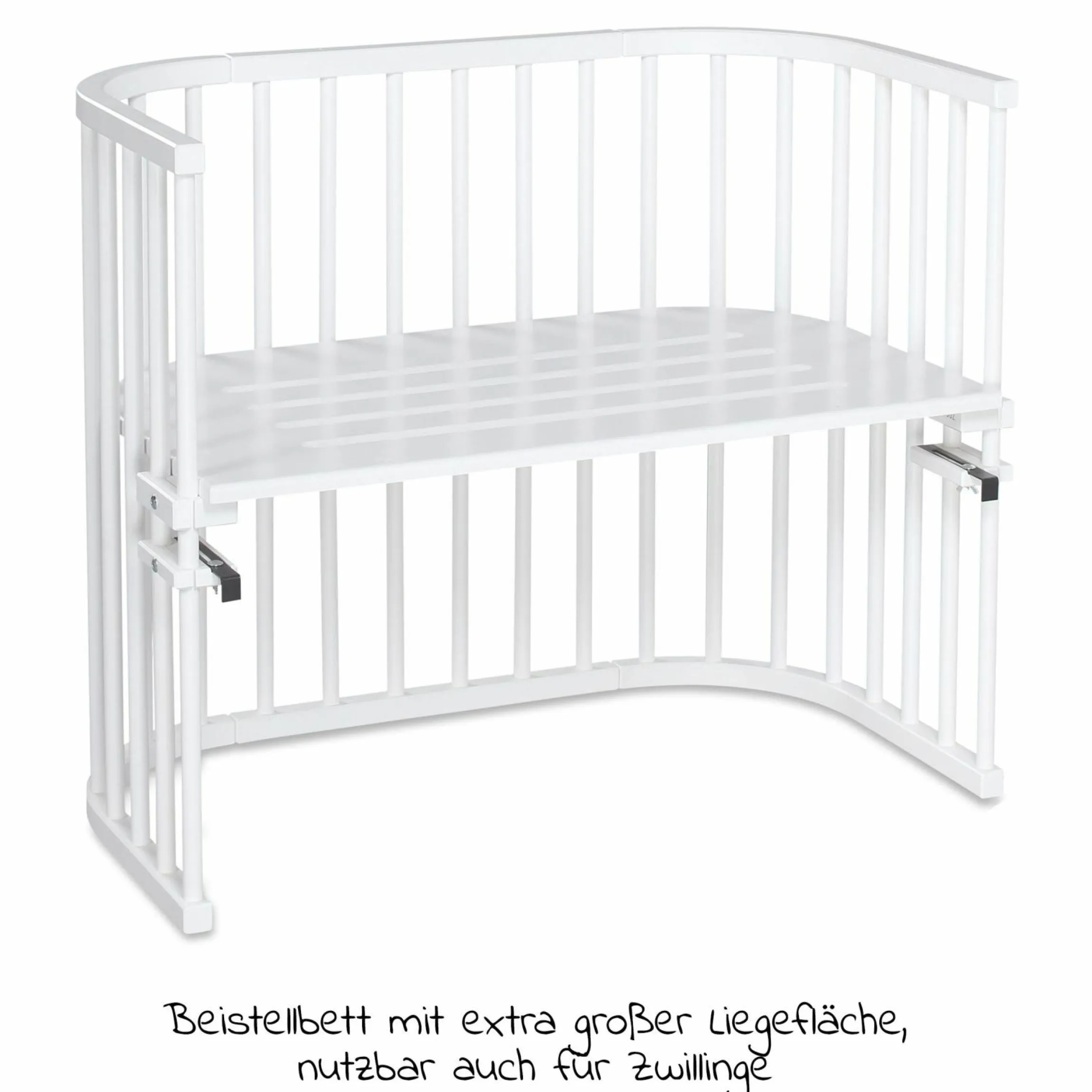 5-tlg.- Beistellbett-Set Maxi mit Matratze Classic Fresh, Nestchen Sterne Weiß Perlgrau, Spannbetttuch Deluxe Weiß & Verschlussgitter - Weiß - Kollektion 2024