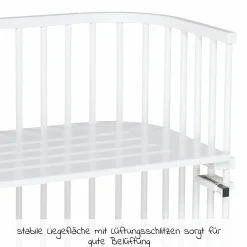 5-tlg.- Beistellbett-Set Maxi mit Matratze Classic Fresh, Nestchen Sterne Weiß Perlgrau, Spannbetttuch Deluxe Weiß & Verschlussgitter - Weiß - Kollektion 2024