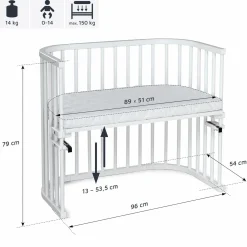 5-tlg.- Beistellbett-Set Maxi mit Matratze Classic Fresh, Nestchen Sterne Weiß Perlgrau, Spannbetttuch Deluxe Weiß & Verschlussgitter - Weiß - Kollektion 2024
