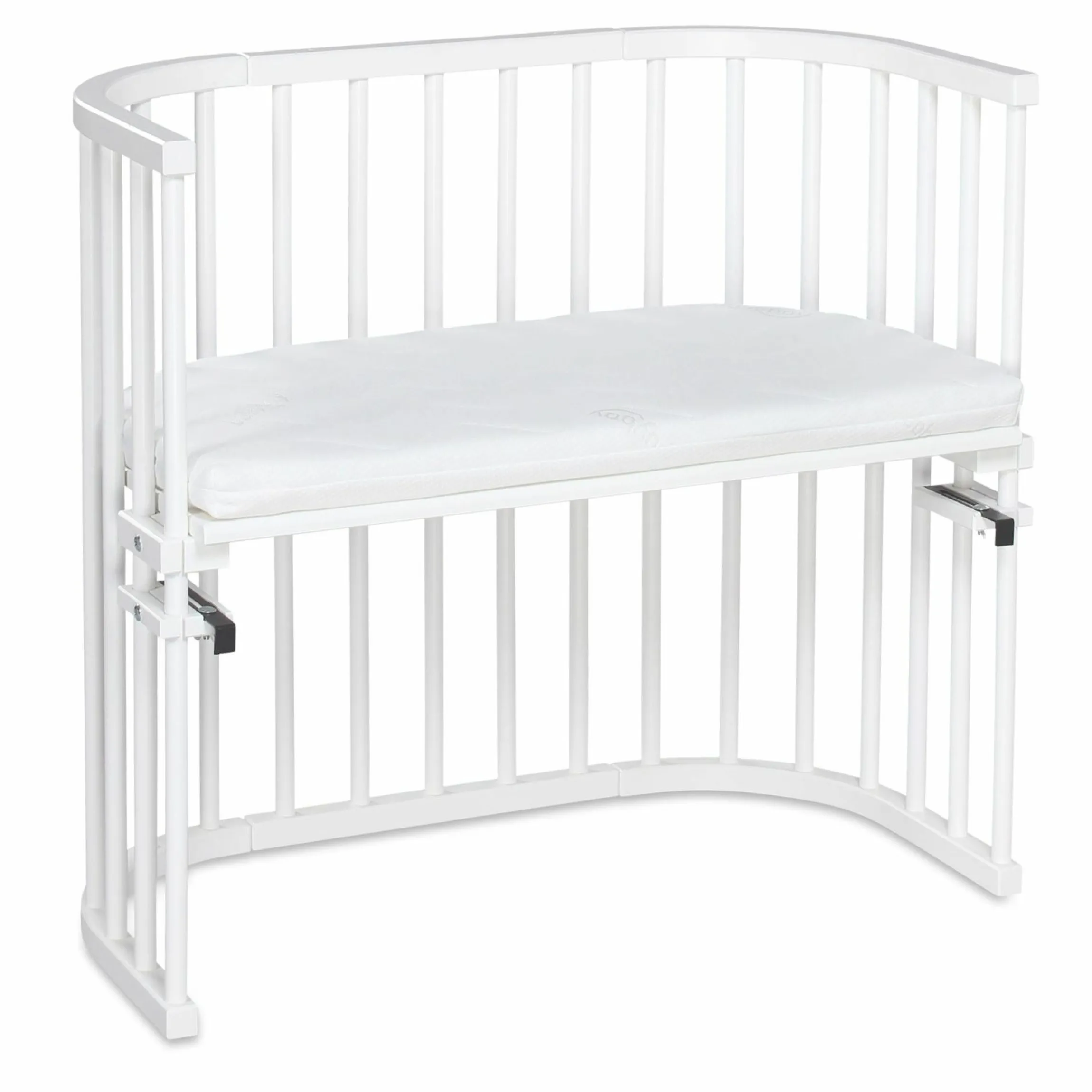 5-tlg.- Beistellbett-Set Original mit Matratze Klima Wave, Nestchen Sterne Weiß Perlgrau, Spannbetttuch Deluxe Weiß & Verschlussgitter - Weiß - Kollektion 2024