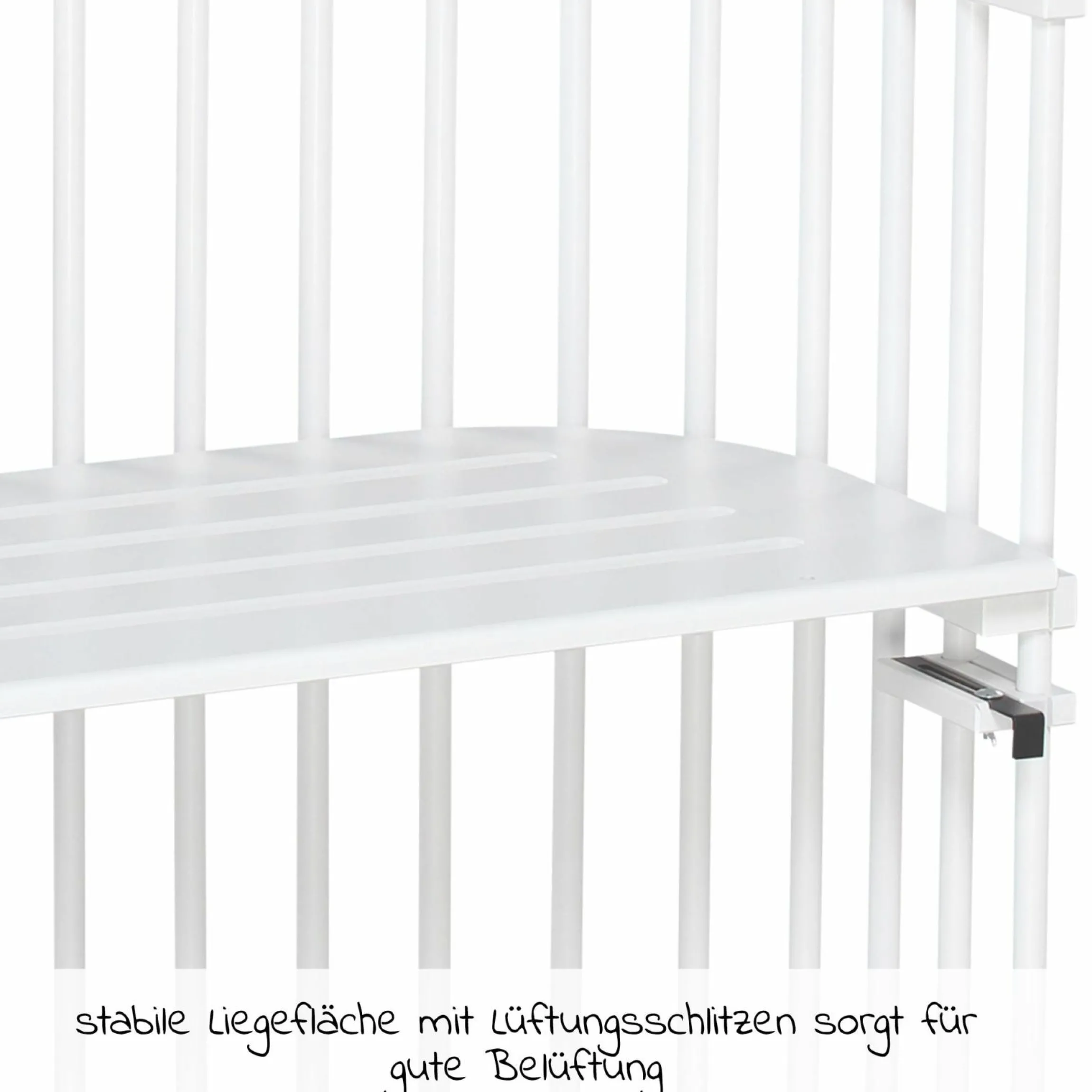 5-tlg.- Beistellbett-Set Original mit Matratze Klima Wave, Nestchen Sterne Weiß Perlgrau, Spannbetttuch Deluxe Weiß & Verschlussgitter - Weiß - Kollektion 2024