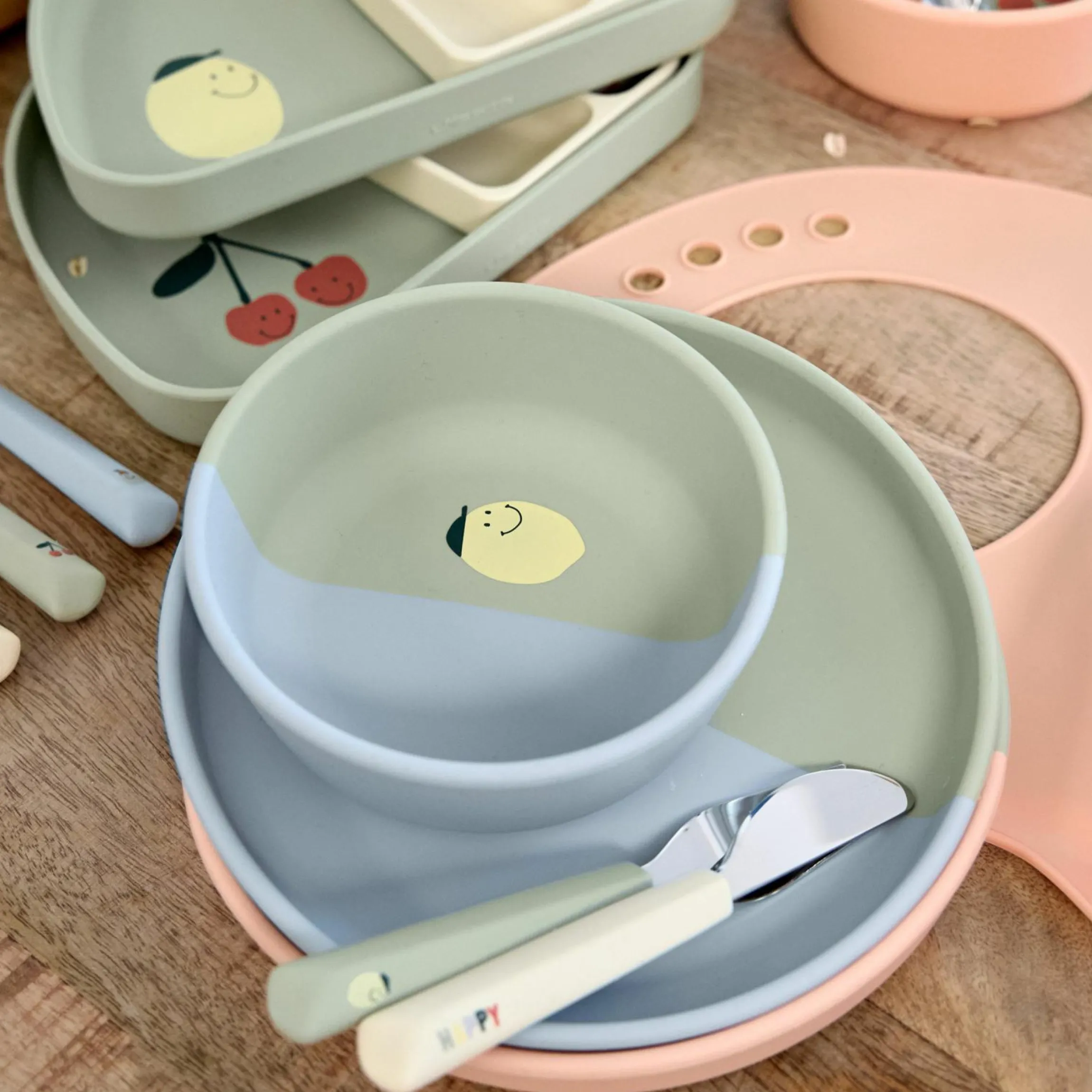 3-tlg- Besteck-Set Cutlery mit Silikon-Griff - Happy Fruits - Lemon