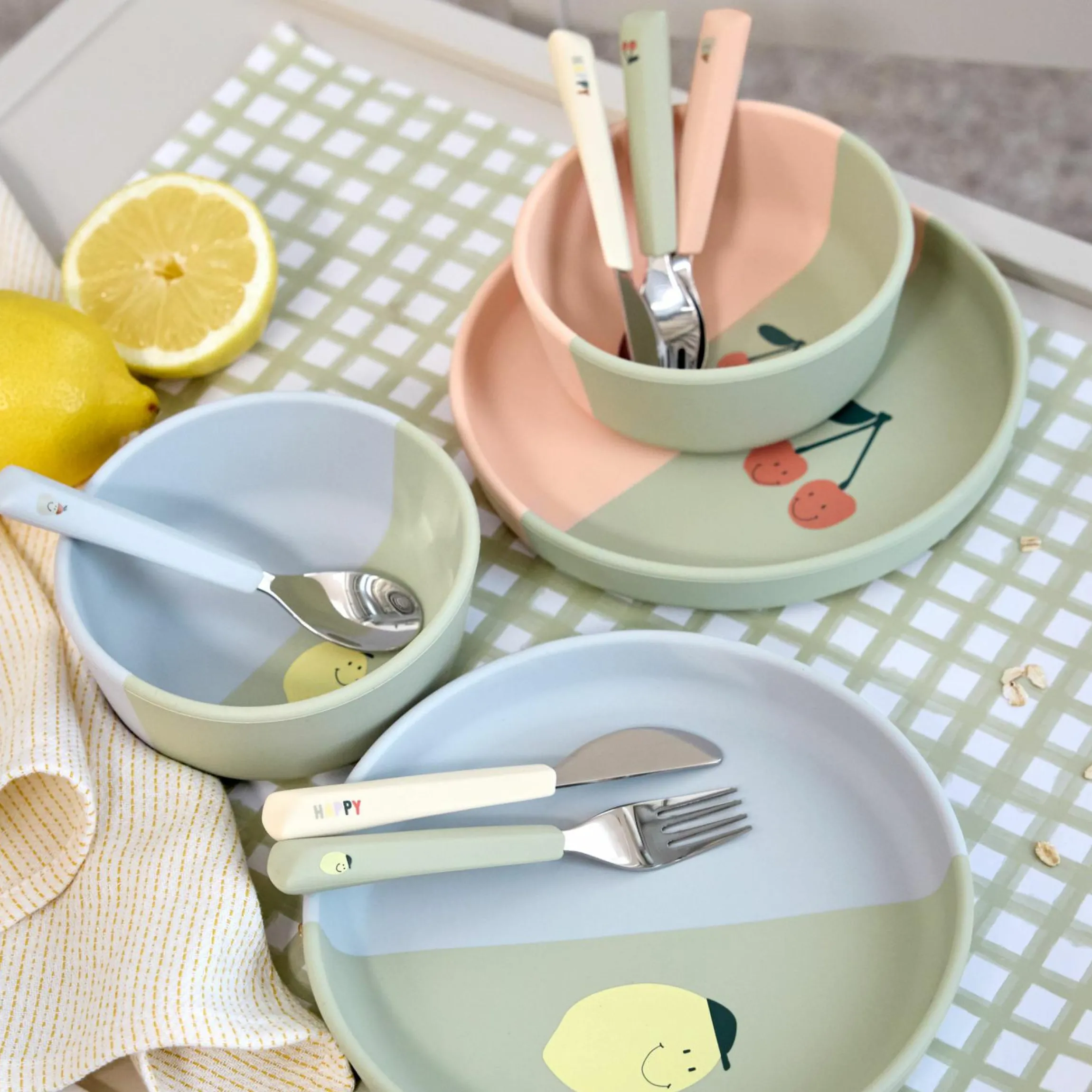 3-tlg- Besteck-Set Cutlery mit Silikon-Griff - Happy Fruits - Lemon