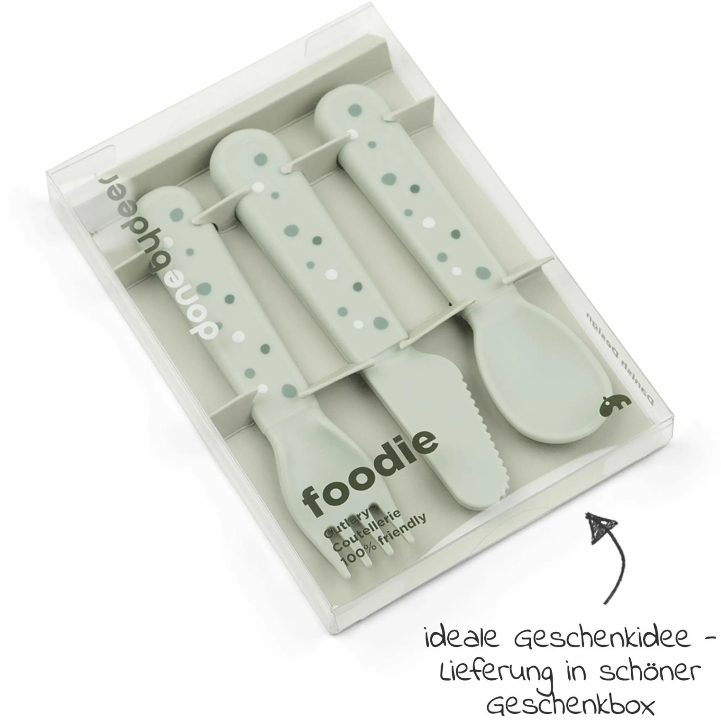 3-tlg. Besteck-Set Foodie - Happy Dots - Grün