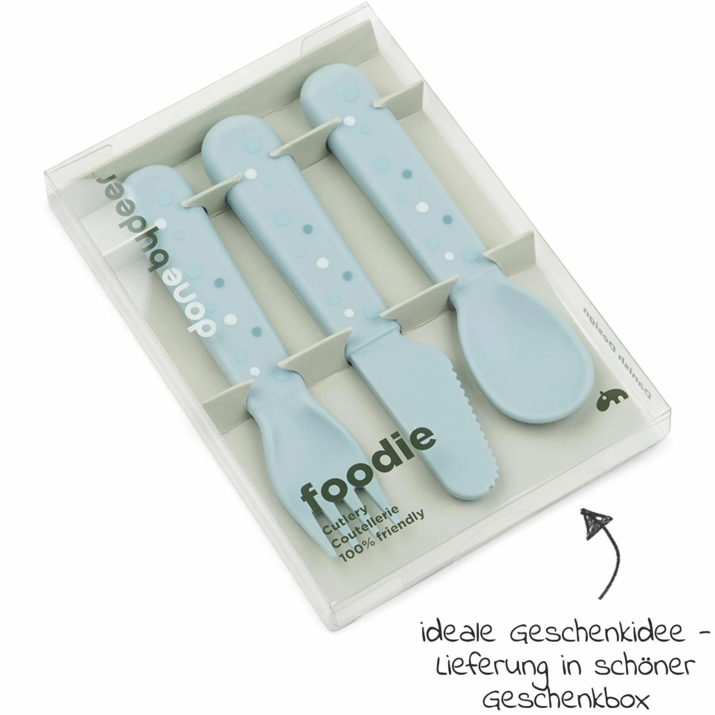 3-tlg. Besteck-Set Foodie - Happy Dots - Blau