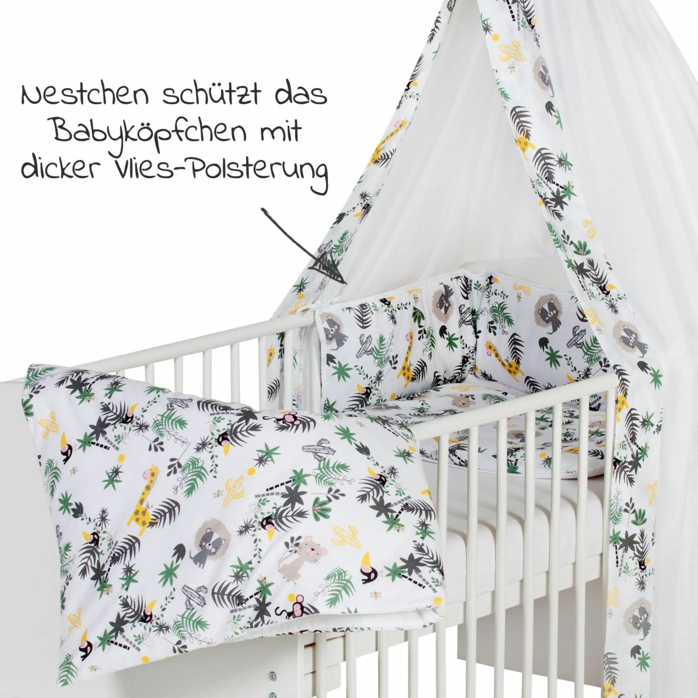 4-tlg. Bettwäsche-Set Decke 100 x 135 cm , Kissen 40 x 60 cm, Nestchen, Himmel - Jungle