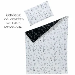 4-tlg. Bettwäsche-Set Decke 100 x 135 cm , Kissen 40 x 60 cm, Nestchen, Himmel - Origami - Black