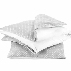 2-tlg. Bettwäsche-Set Decke 80 x 80 cm / Kissen 35 x 40 cm aus Baumwolle - Punkte - Grau