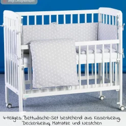 4-tlg. Bettwäsche-Set für Nino Decke 80 x 80 cm, Kissen 35 x 40 cm, Matratze & Nestchen - Cube - Grey