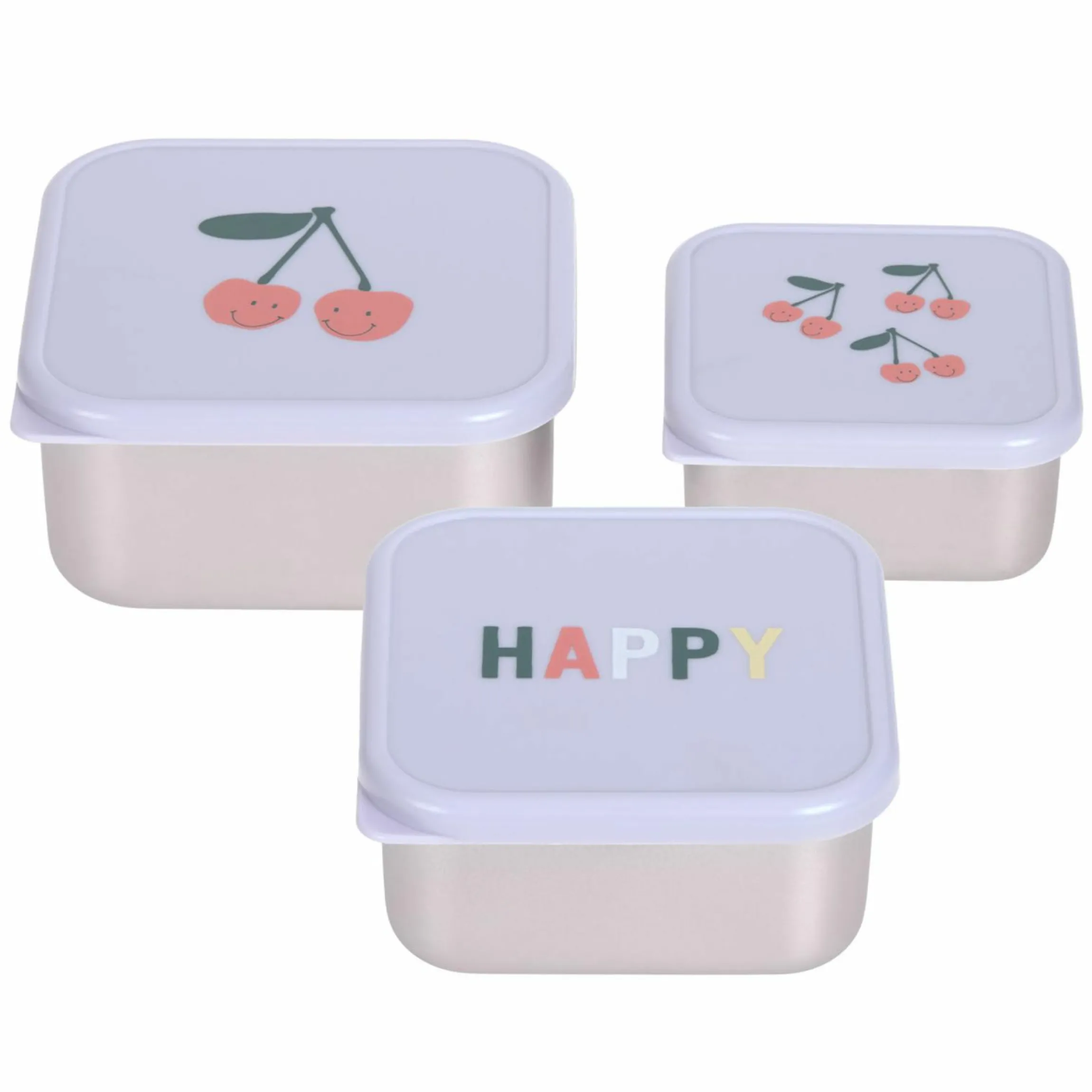 3-tlg. Edelstahl-Snackboxen-Set - Happy Fruits - Cherry