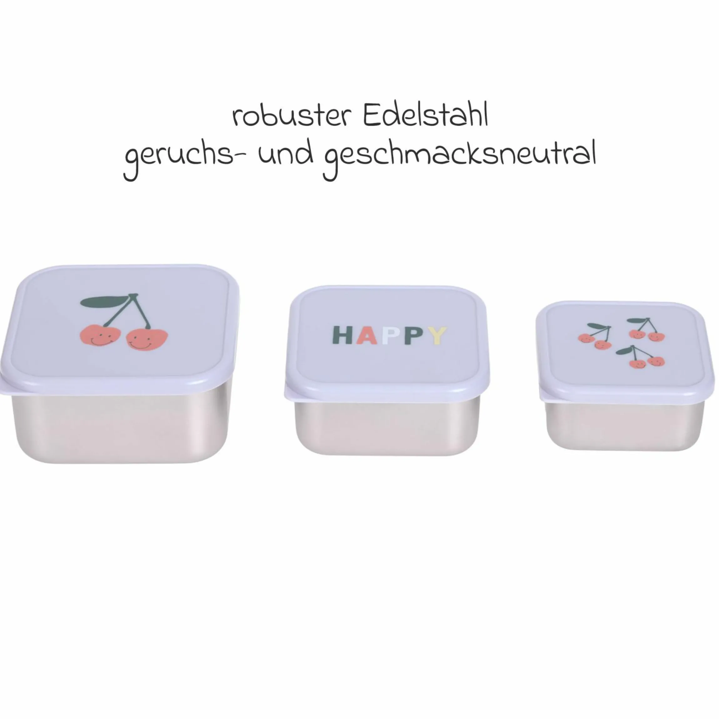 3-tlg. Edelstahl-Snackboxen-Set - Happy Fruits - Cherry