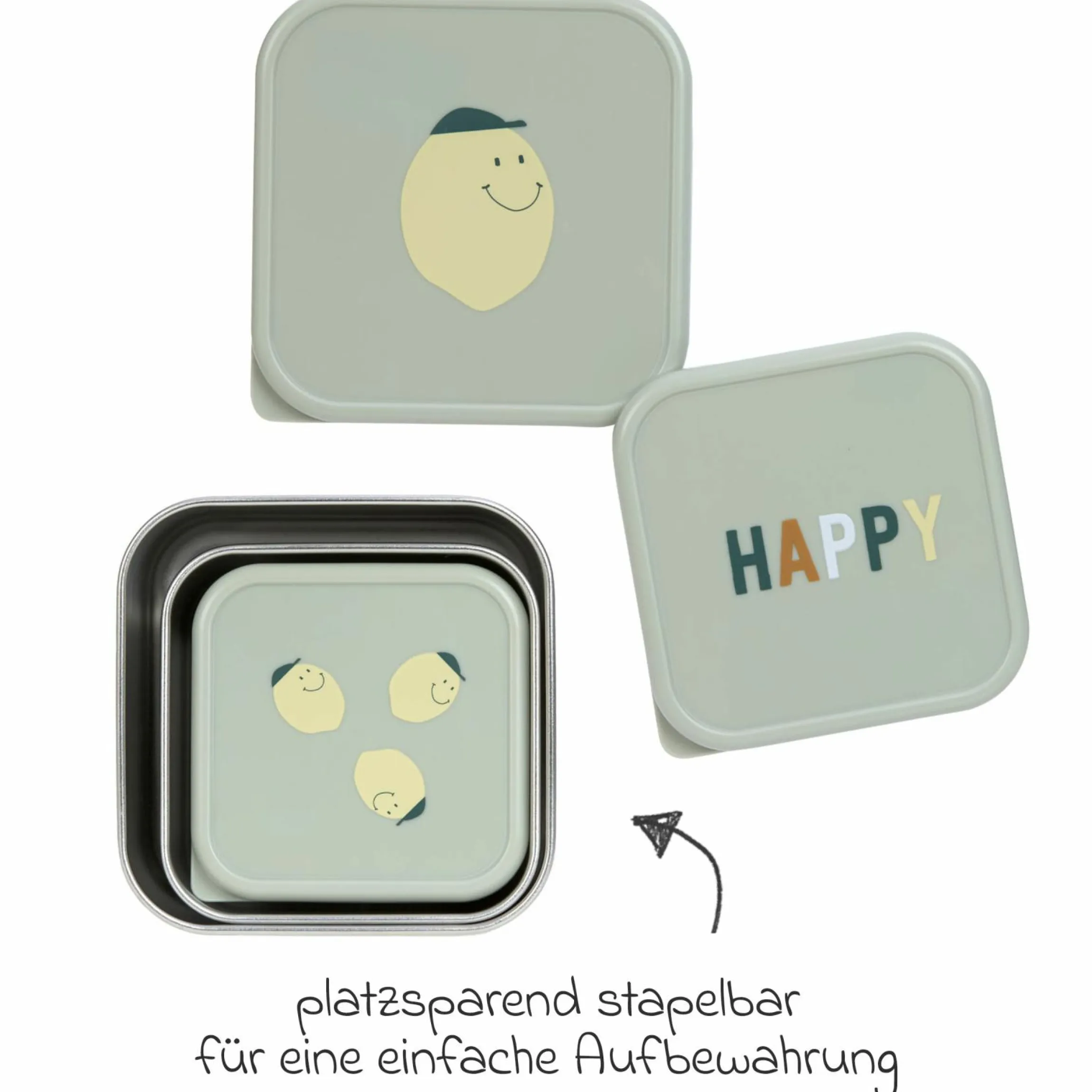 3-tlg. Edelstahl-Snackboxen-Set - Happy Fruits - Lemon