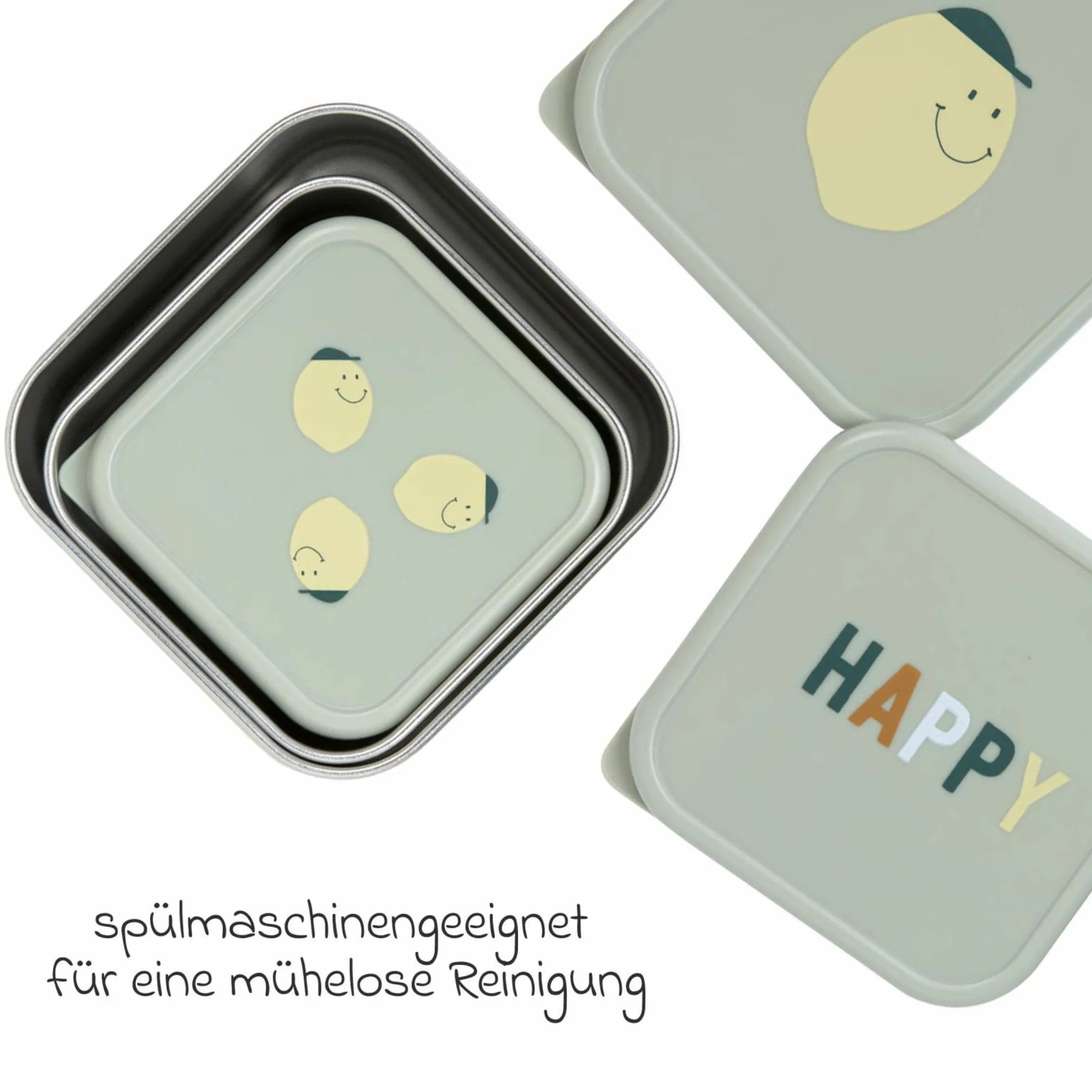 3-tlg. Edelstahl-Snackboxen-Set - Happy Fruits - Lemon