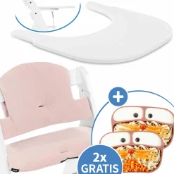 5-tlg. Essbrett-Set für Alpha Plus - Click Tray + Sitzkissen + GRATIS 2x Silikon-Teller - White Muslin Rose