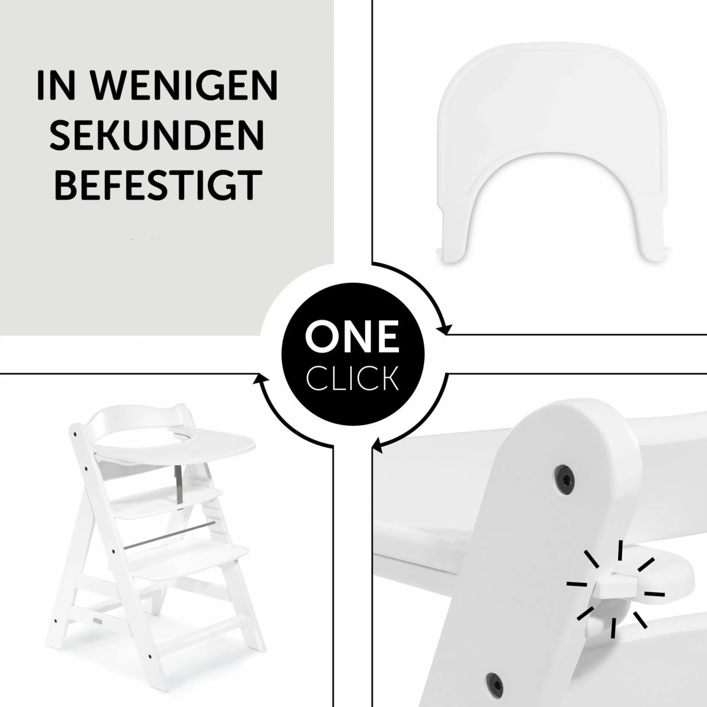 5-tlg. Essbrett-Set für Alpha Plus - Click Tray + Sitzkissen + GRATIS 2x Silikon-Teller - White Muslin Rose