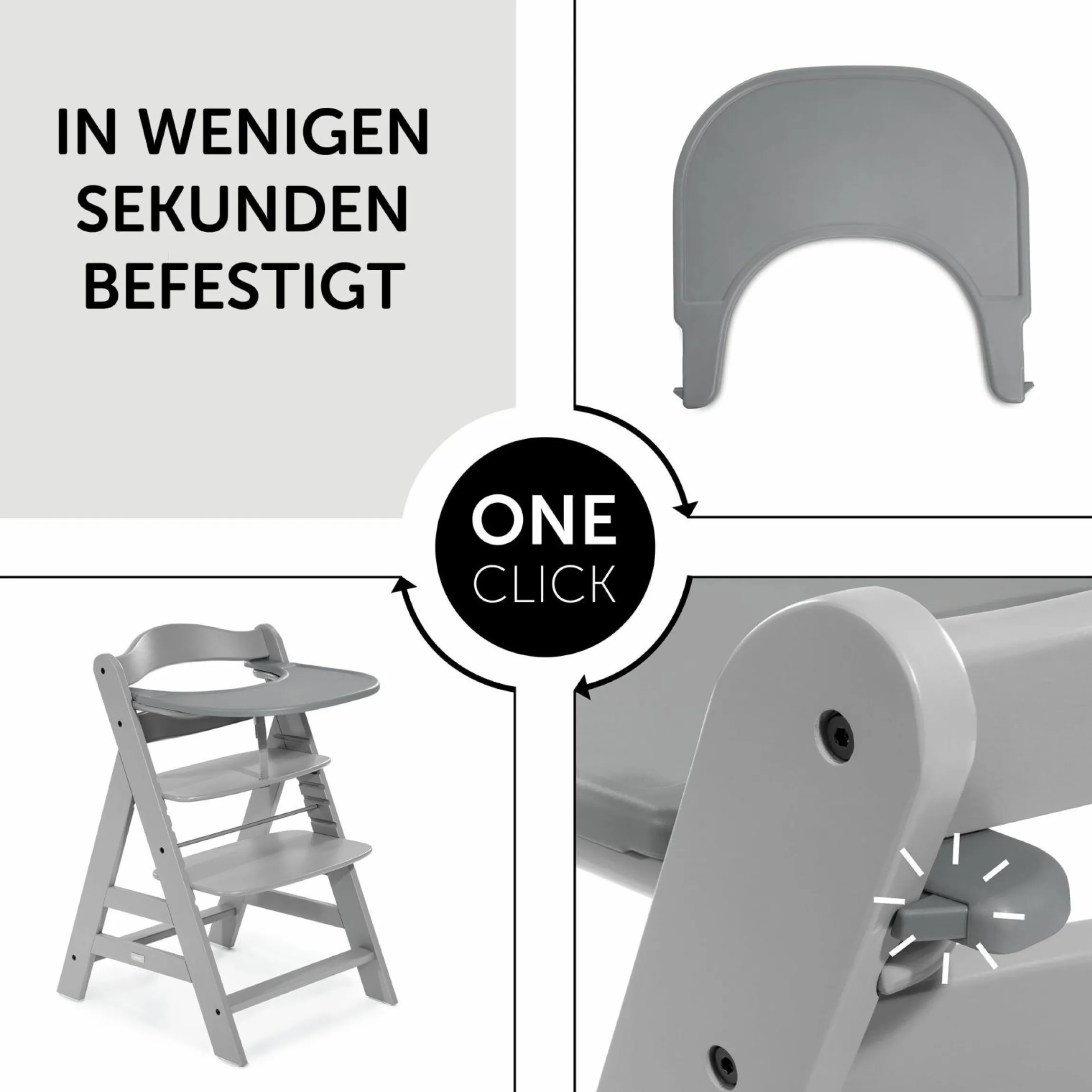 5-tlg. Essbrett-Set für Alpha Plus - Click Tray + Sitzkissen + GRATIS 2x Silikon-Teller - Grey Muslin Rose