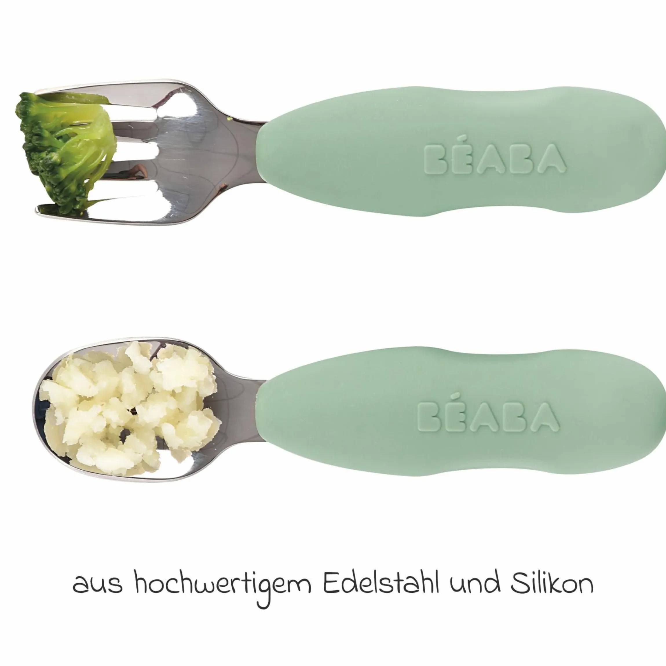 2-tlg. Esslern-Besteck Edelstahl - Salbeigrün