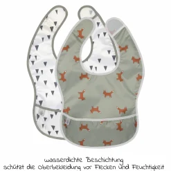9-tlg. Esslern-Set - Schnabeltasse + Schale + Teller + 4 Löffel + 2 Klett-Lätzchen - Little Forest Fox - Olive