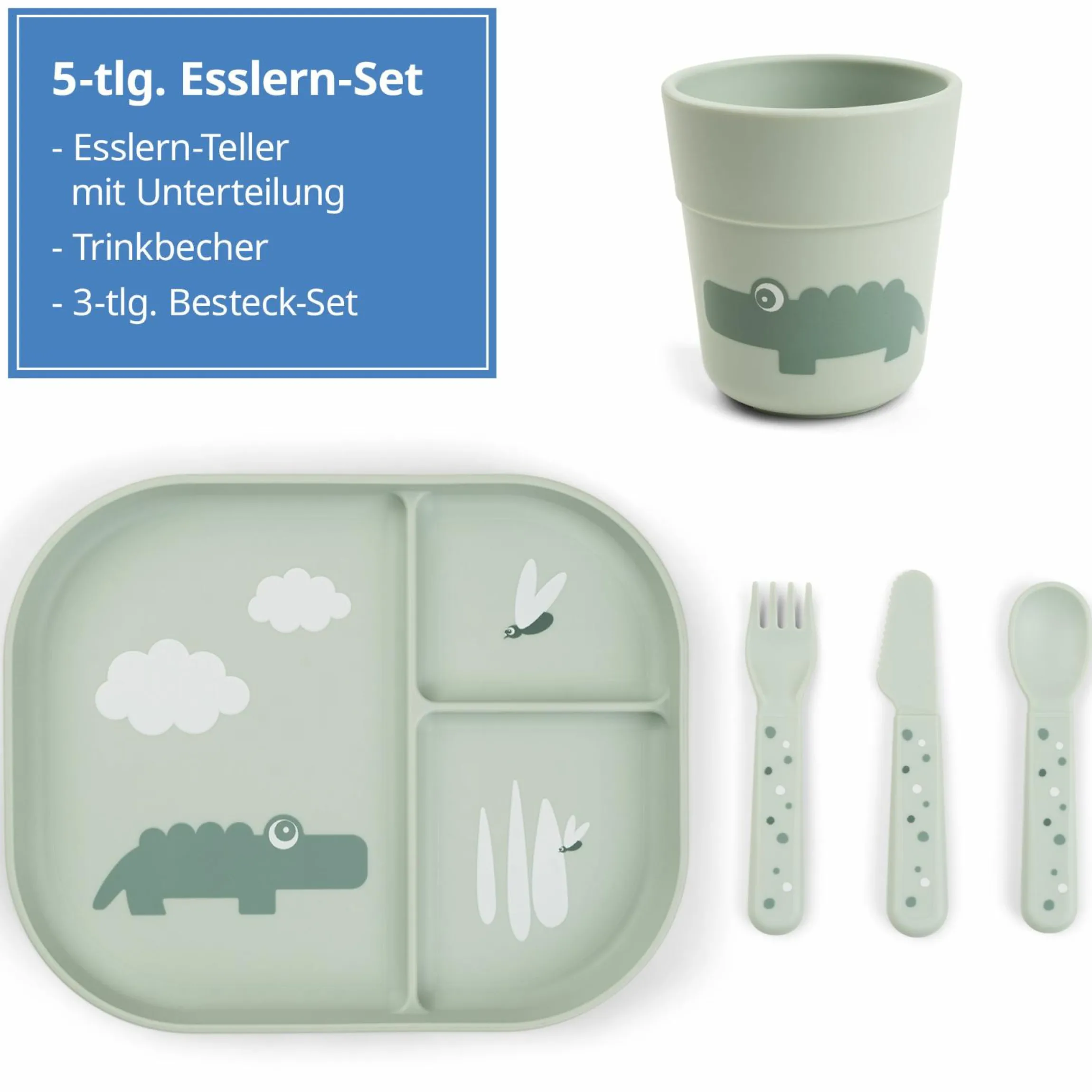 5-tlg. Esslern-Set Foodie - Croco - Grün