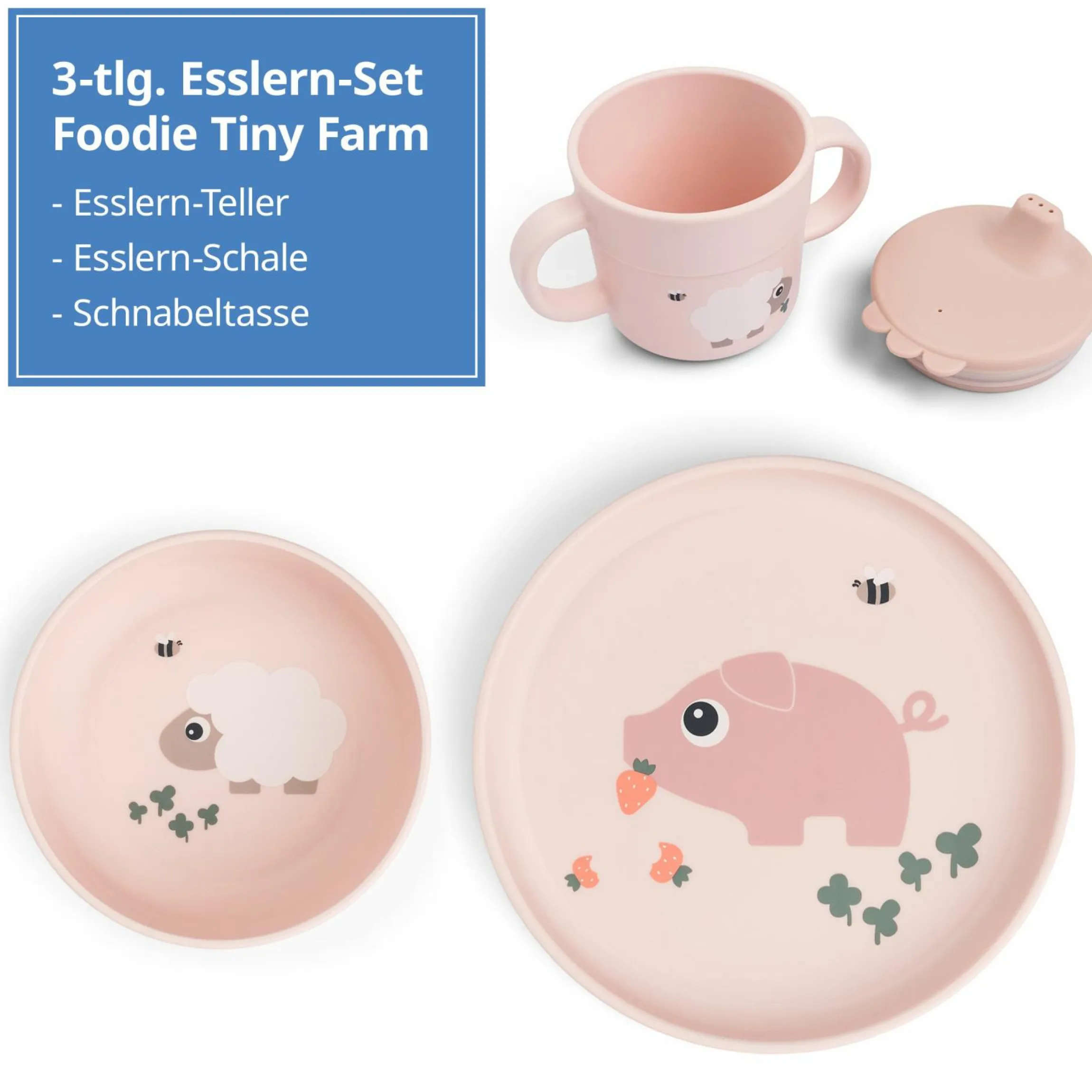3-tlg. Esslern-Set Foodie - Tiny Farm - Powder