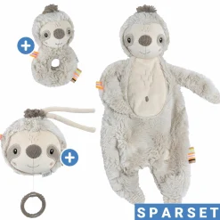 3-tlg. Geschenk-Set zur Geburt Schmusetuch, Spieluhr & Greifling - Faultier