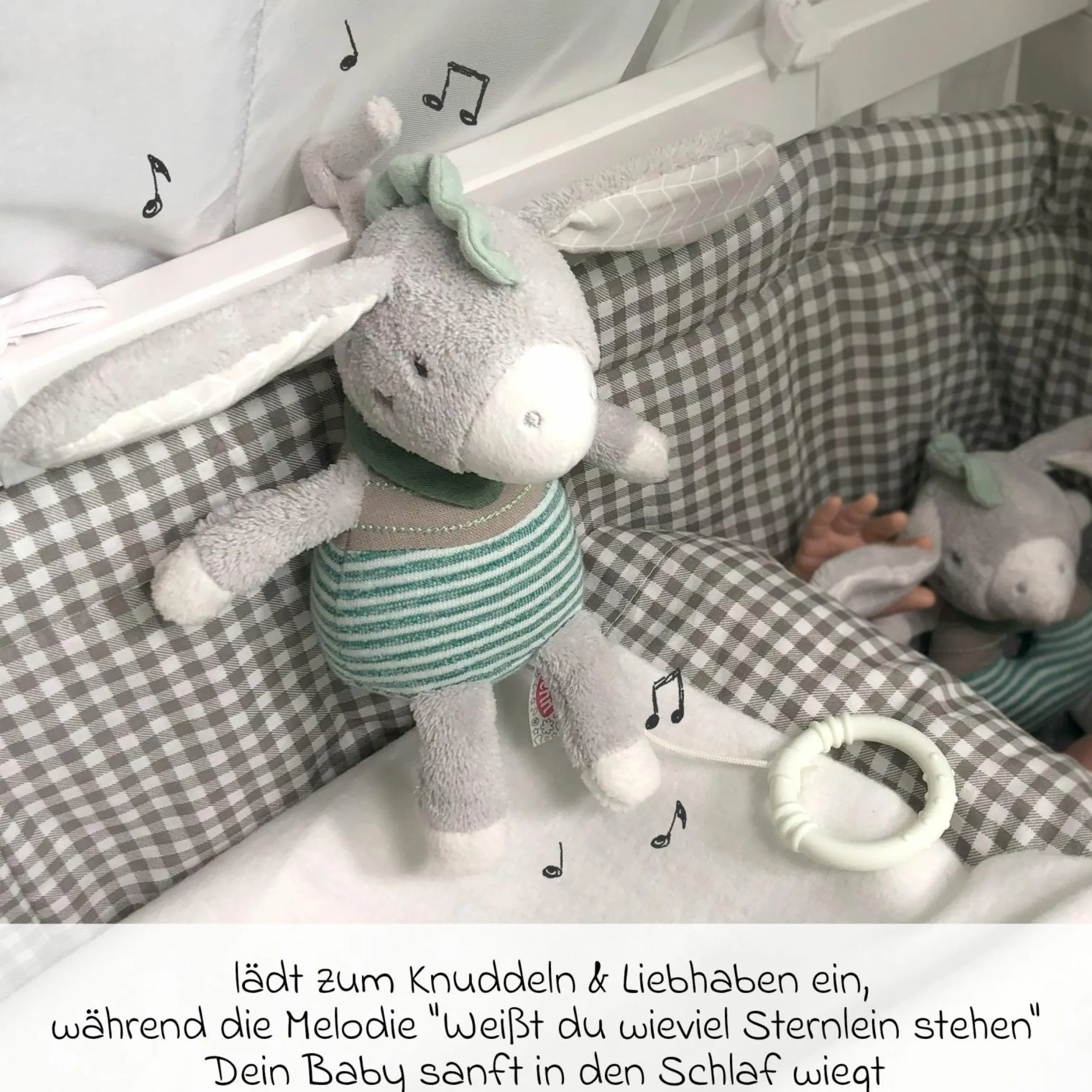 3-tlg. Geschenk-Set zur Geburt Eselchen Exklusiv - Spieluhr + Schmusetuch + Greifling