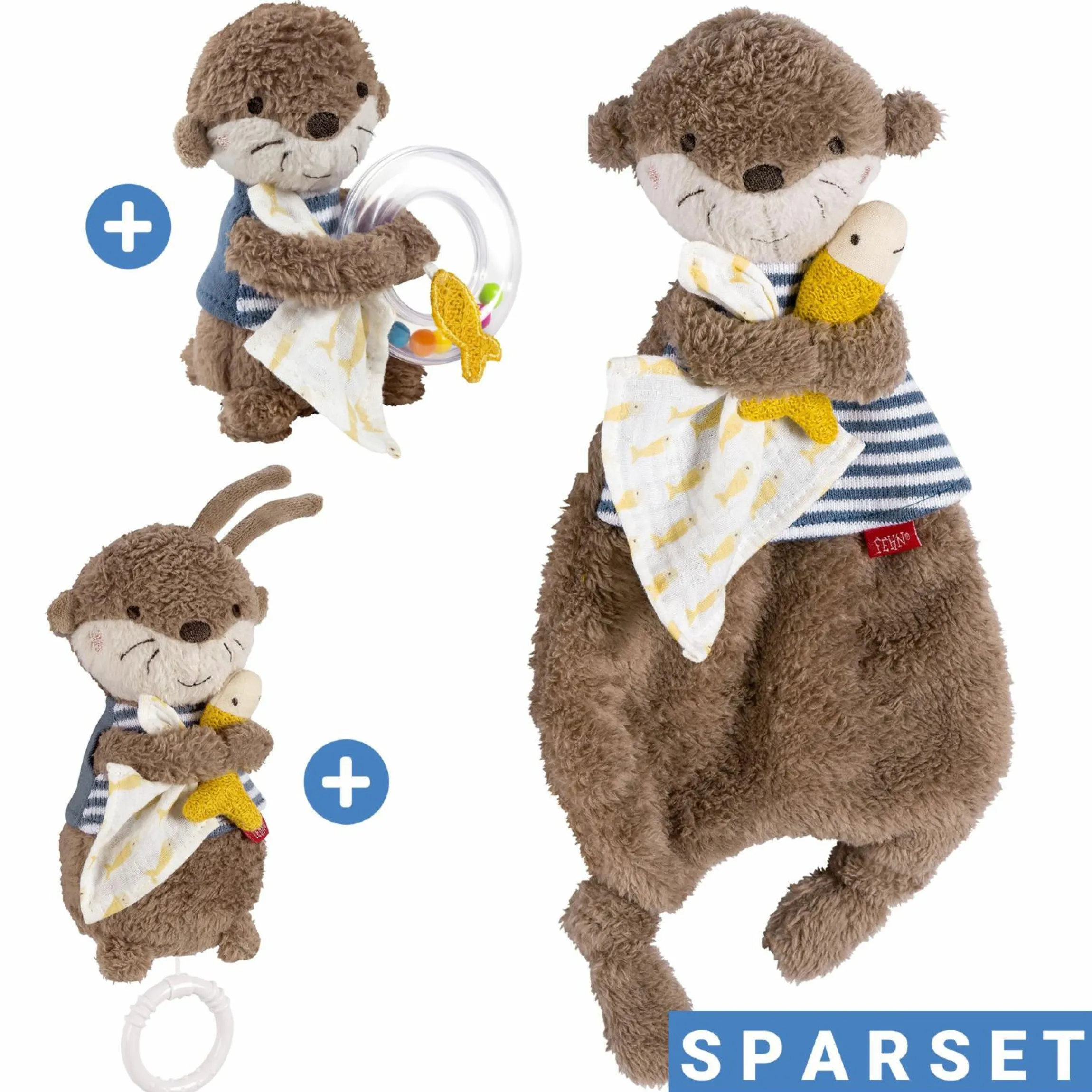 3-tlg. Geschenk-Set zur Geburt Schmusetuch, Spieluhr & Greifling - Otter