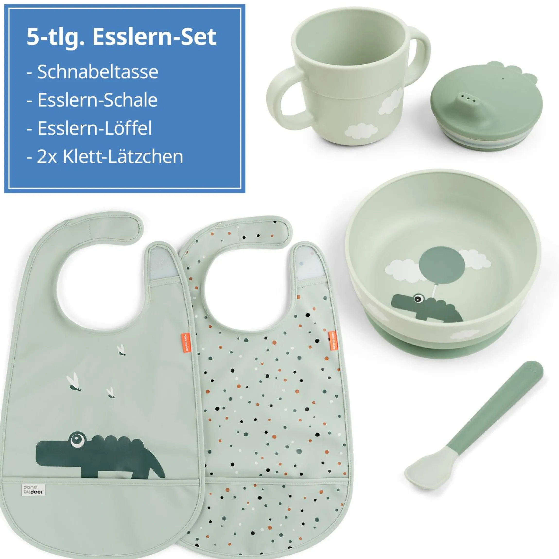 5-tlg. Geschirr-Set Foodie - Happy Clouds - Grün