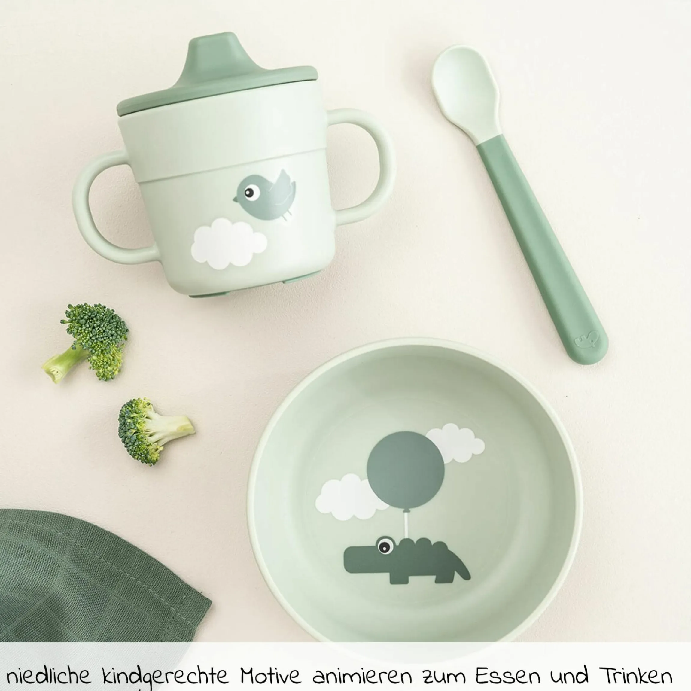 3-tlg. Geschirr-Set Foodie - Happy Clouds - Grün