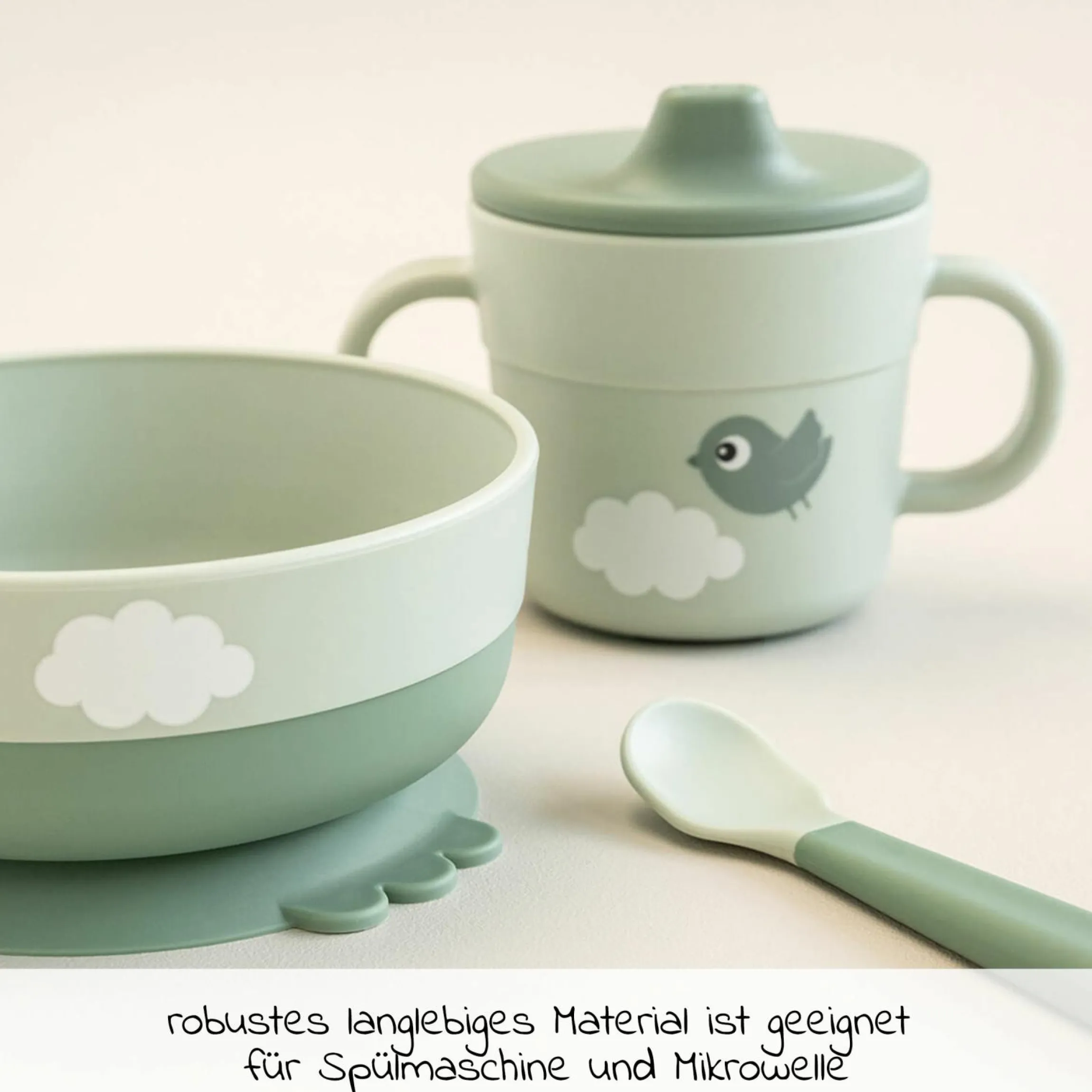 3-tlg. Geschirr-Set Foodie - Happy Clouds - Grün