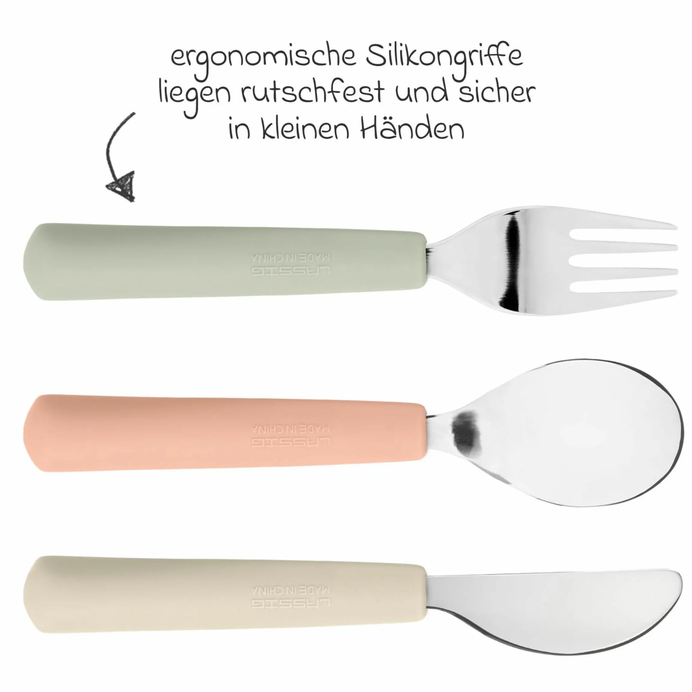 6-tlg. Geschirr-Set Silikon - Besteck + Schale + Teller + Lätzchen - Happy Fruits - Cherry