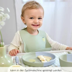 6-tlg. Geschirr-Set Silikon - Besteck + Schale + Teller + Lätzchen - Happy Fruits - Lemon