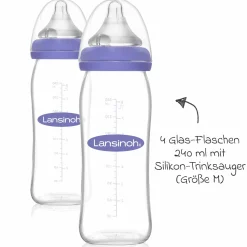 9-tlg. Glas-Flaschen-Set mit NaturalWave® Trinksauger Gr. S & M + 3 Spucktücher