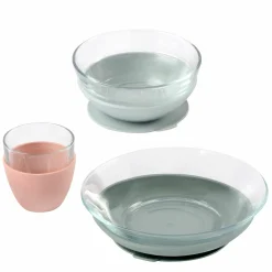 3-tlg. Glas-Geschirr-Set - Eukalyptus