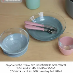 3-tlg. Glas-Geschirr-Set - Eukalyptus