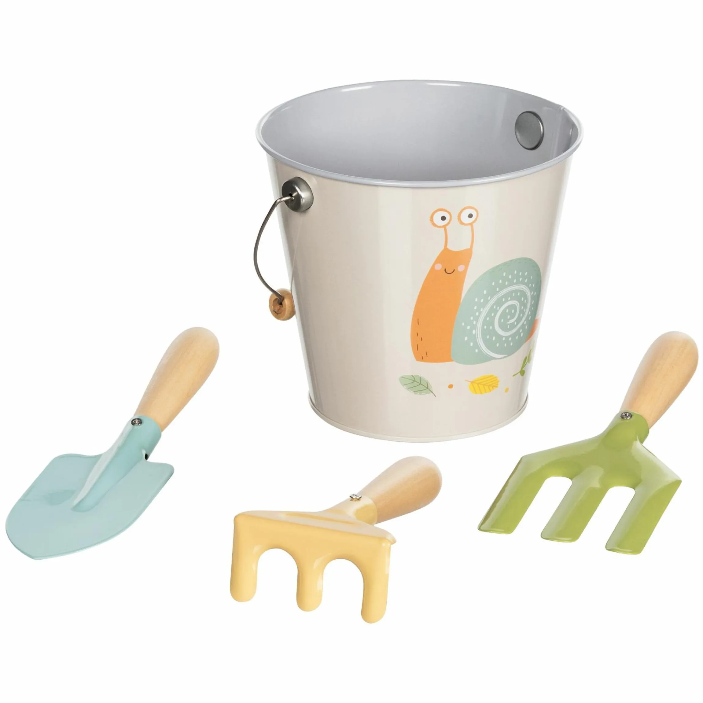 4-tlg. Gärtner-Set inkl. Eimer, Spaten, Harke & Grabegabel - Schnecke