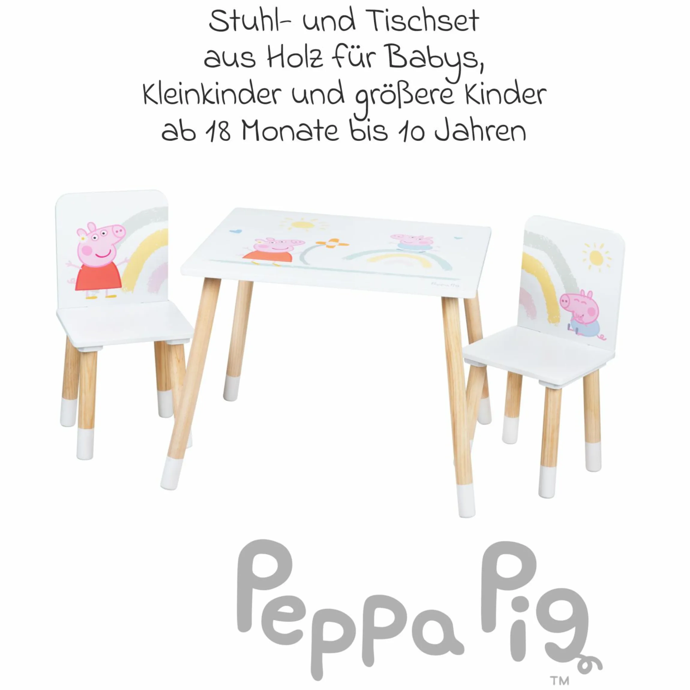 3-tlg. Kindersitzgruppe inkl. 1 Tisch und 2 Stühle - Peppa Pig - Weiß