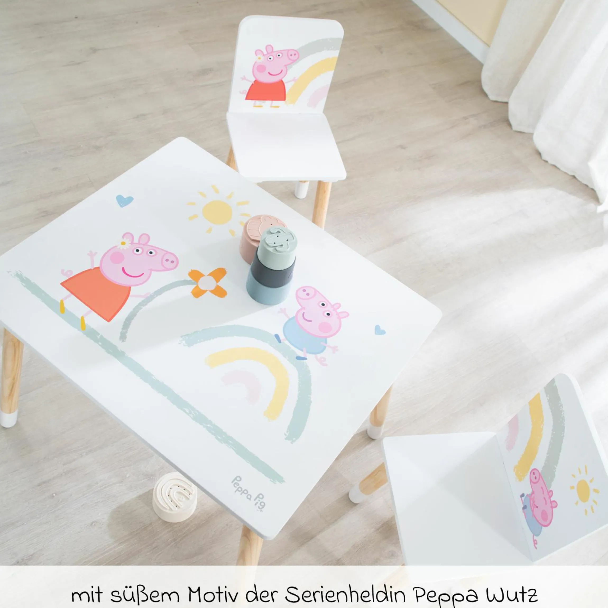 3-tlg. Kindersitzgruppe inkl. 1 Tisch und 2 Stühle - Peppa Pig - Weiß