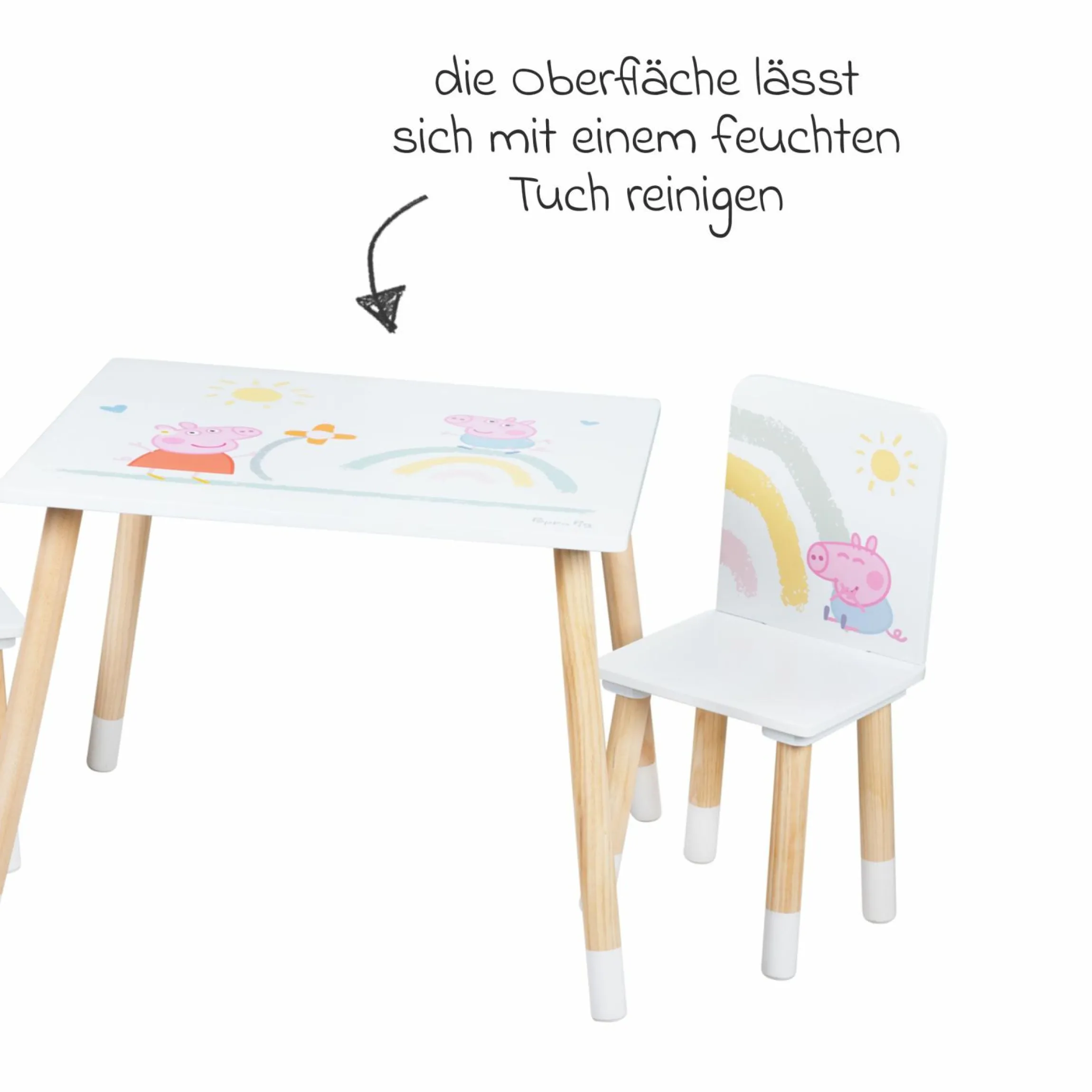 3-tlg. Kindersitzgruppe inkl. 1 Tisch und 2 Stühle - Peppa Pig - Weiß