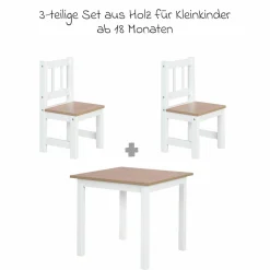 3-tlg. Kindersitzgruppe inkl. 1 Tisch & 2 Stühle - Woody - Natur Weiß